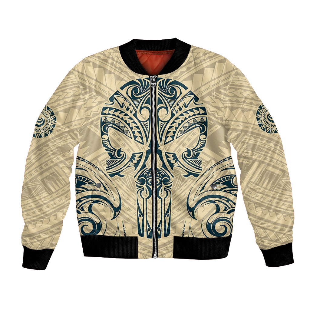 Polynesian Bomber Jacket Warrior Skull with Tribal Patterns Tattoo Design TS04 Unisex Yellow - Polynesian Pride
