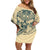 Polynesian Family Matching Off Shoulder Short Dress and Hawaiian Shirt Warrior Skull with Tribal Patterns Tattoo Design TS04 Mom's Dress Yellow - Polynesian Pride