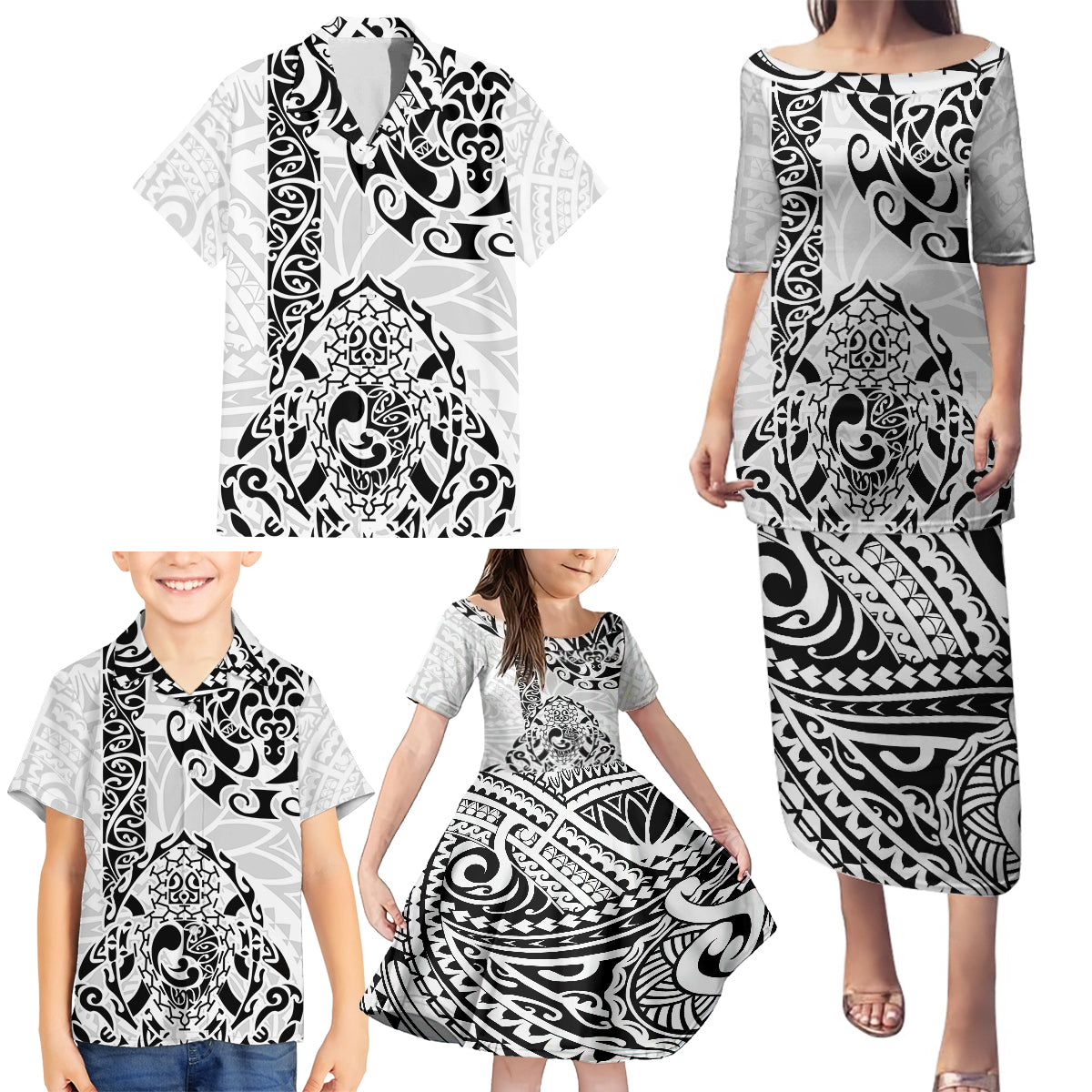 Hawaii Family Matching Puletasi Dress and Hawaiian Shirt with Polynesian Turtle TS04 - Polynesian Pride