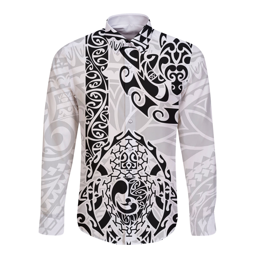 Hawaii Long Sleeve Button Shirt with Polynesian Turtle TS04 Unisex Black White - Polynesian Pride