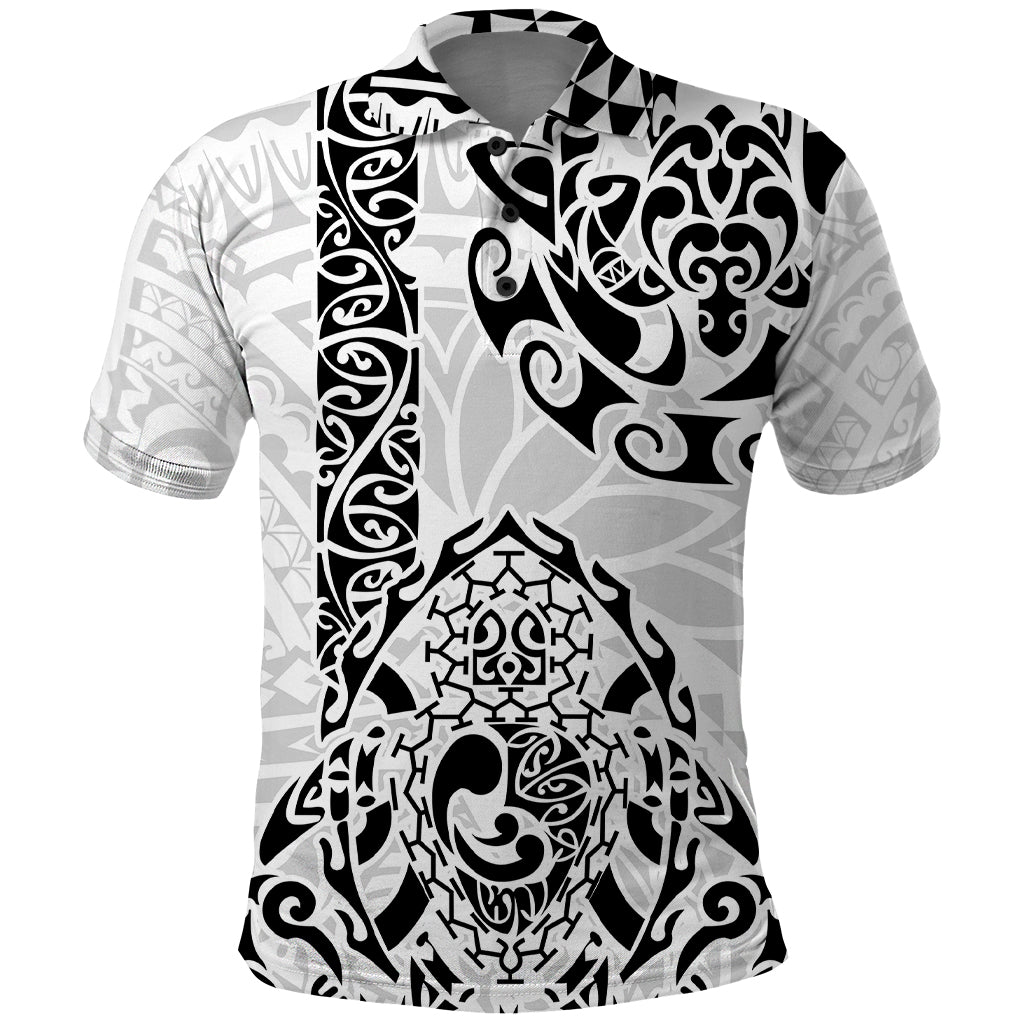 Hawaii Polo Shirt with Polynesian Turtle TS04 Black White - Polynesian Pride