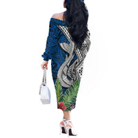 Polynesian Off The Shoulder Long Sleeve Dress Whale Pattern and Hibiscus Flowers TS04 - Polynesian Pride