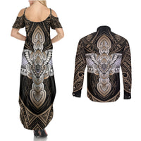 Polynesian Hawaii Tattoo Couples Matching Summer Maxi Dress and Long Sleeve Button Shirts TS04 - Polynesian Pride