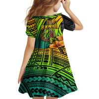 Hawaii Kid Short Sleeve Dress Polynesian Fish Hook and Hibiscus Flowers with Gradient Pattern TS04 - Polynesian Pride