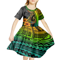 Hawaii Kid Short Sleeve Dress Polynesian Fish Hook and Hibiscus Flowers with Gradient Pattern TS04 - Polynesian Pride