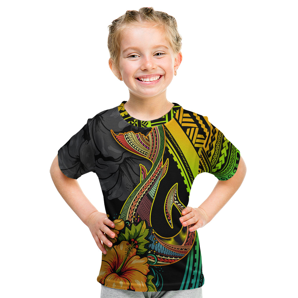 Hawaii Kid T Shirt Polynesian Fish Hook and Hibiscus Flowers with Gradient Pattern TS04 Multicolor - Polynesian Pride