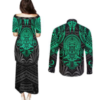 Polynesian Couples Matching Puletasi Dress and Long Sleeve Button Shirts Abstract Tiki TS04 - Polynesian Pride