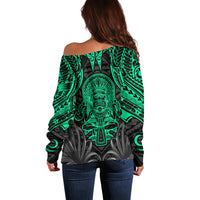 Polynesian Off Shoulder Sweater Abstract Tiki TS04 - Polynesian Pride