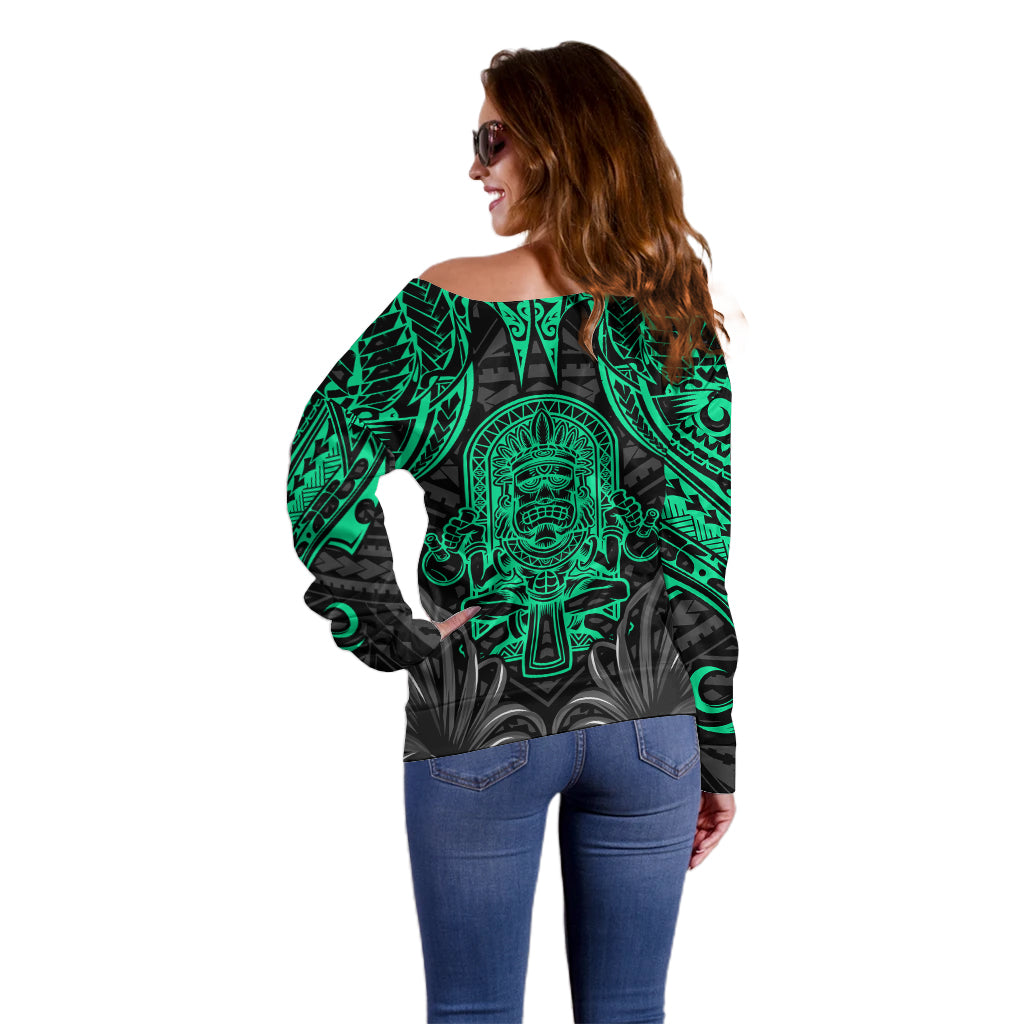 Polynesian Off Shoulder Sweater Abstract Tiki TS04 - Polynesian Pride