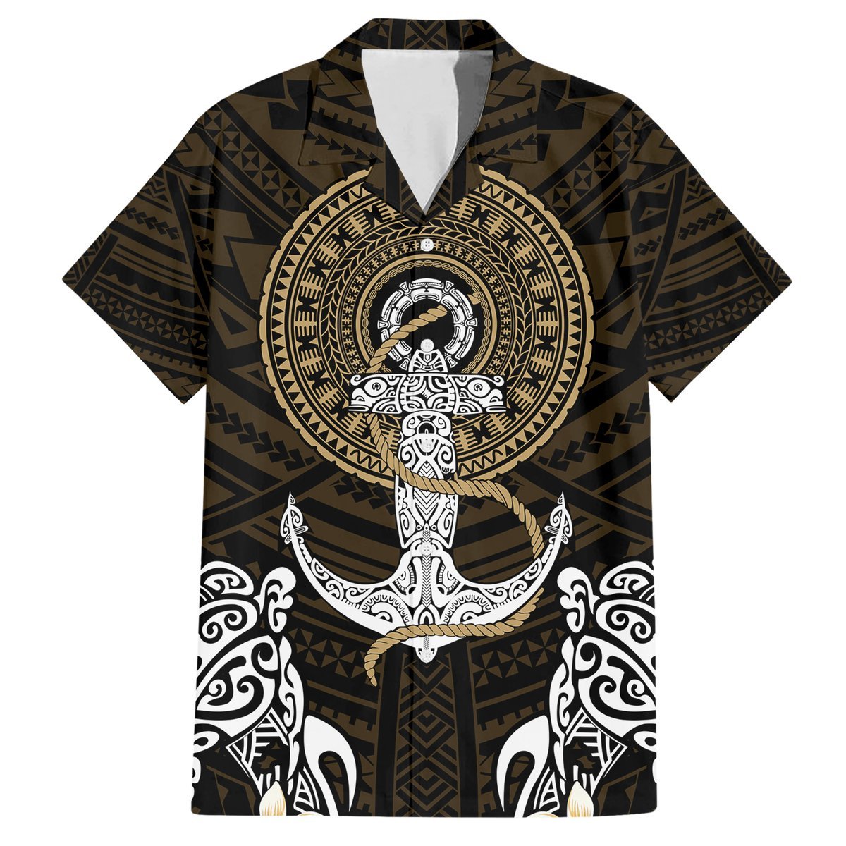 Polynesian Swordfish Hawaiian Shirt with Anchor Pattern and Tribal Turtle TS04 - Polynesian Pride