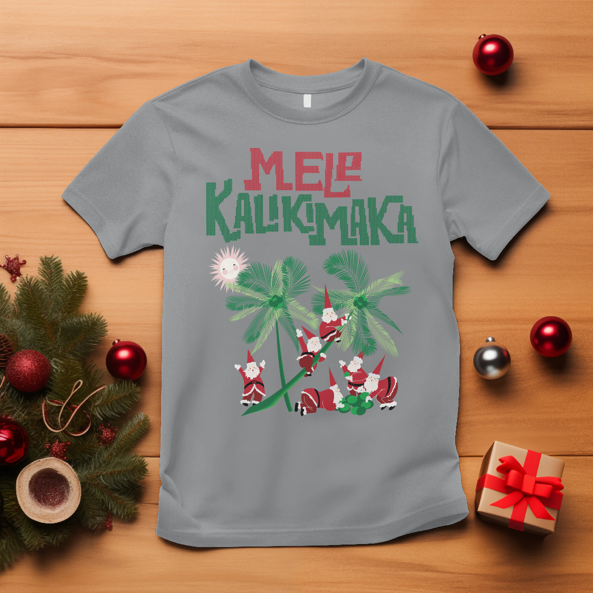 Mele Kalikimaka Santa Climb Palm Tree Hawaiian Christmas T Shirt TS09 Sport Gray - Polynesian Pride
