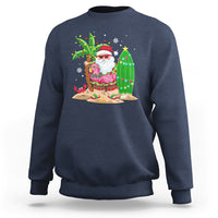 Christmas In Hawaii Sweatshirt Flamingo Float Xmas Palm Tree Surfboard Cute Santa At Beach TS09 Navy - Polynesian Pride
