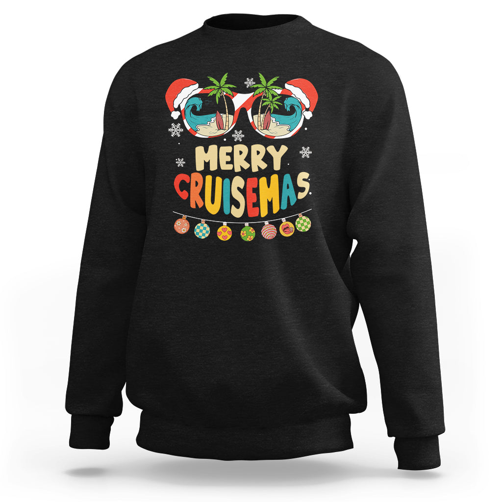 Merry Cruisemas Hawaiian Christmas Palm Tree Sunglass Sweatshirt TS09 Black - Polynesian Pride