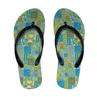 Tuvalu Manuia te Kilisimasi Flip Flops Pacific Patchwork Xmas Vibes LT9 Green - Polynesian Pride