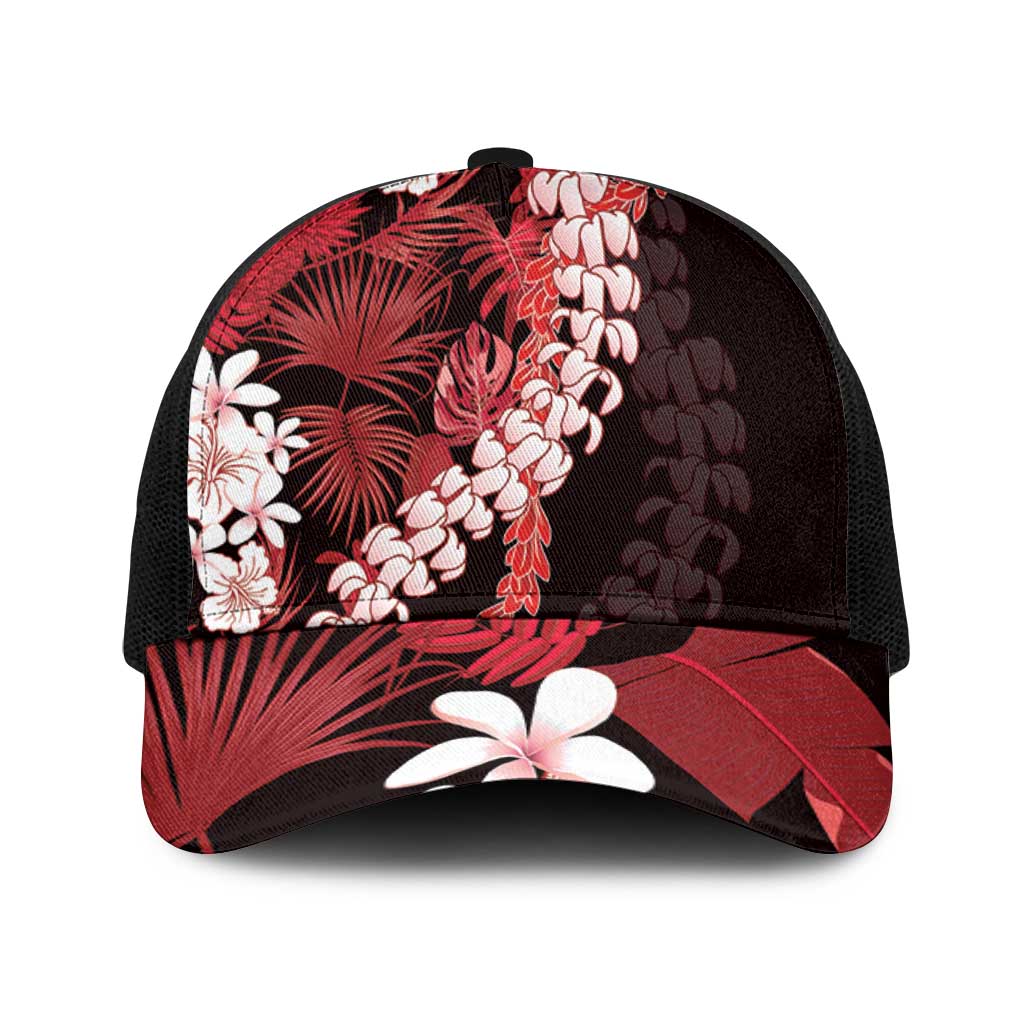 Ulaula Aloha Hawaii Lei Baseball Net Cap Tropical Flowers Elegant Vibe LT14 One Size Black Red - Polynesian Pride