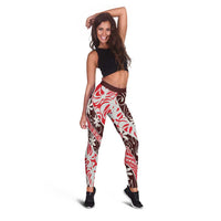 Uteute Tahiti Tiare Monstera Leggings Polynesian Pattern Curve Style LT01 - Polynesian Pride