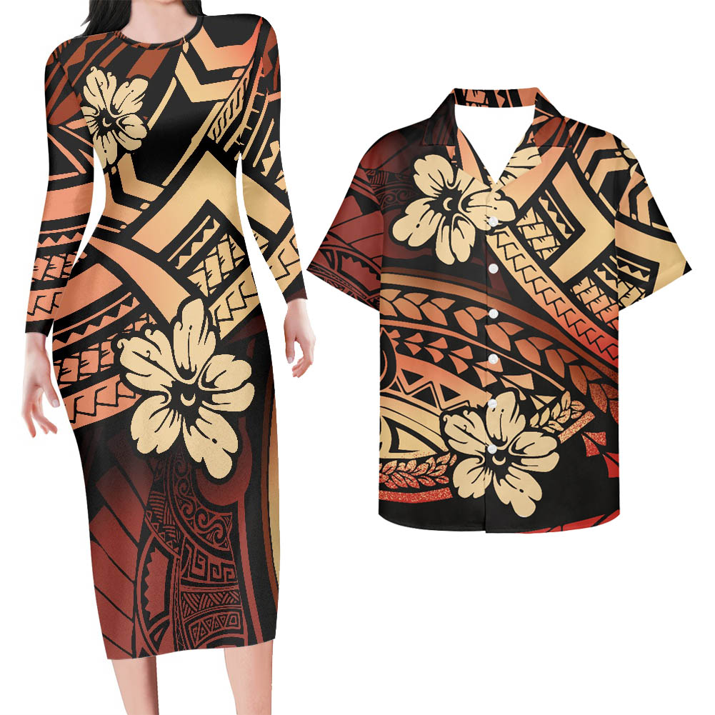 Polynesian Pride Hawaii Matching Clothes For Couples Hawaii Floral Tattoo Pattern Bodycon Dress And Hawaii Shirt No Dress - Polynesian Pride