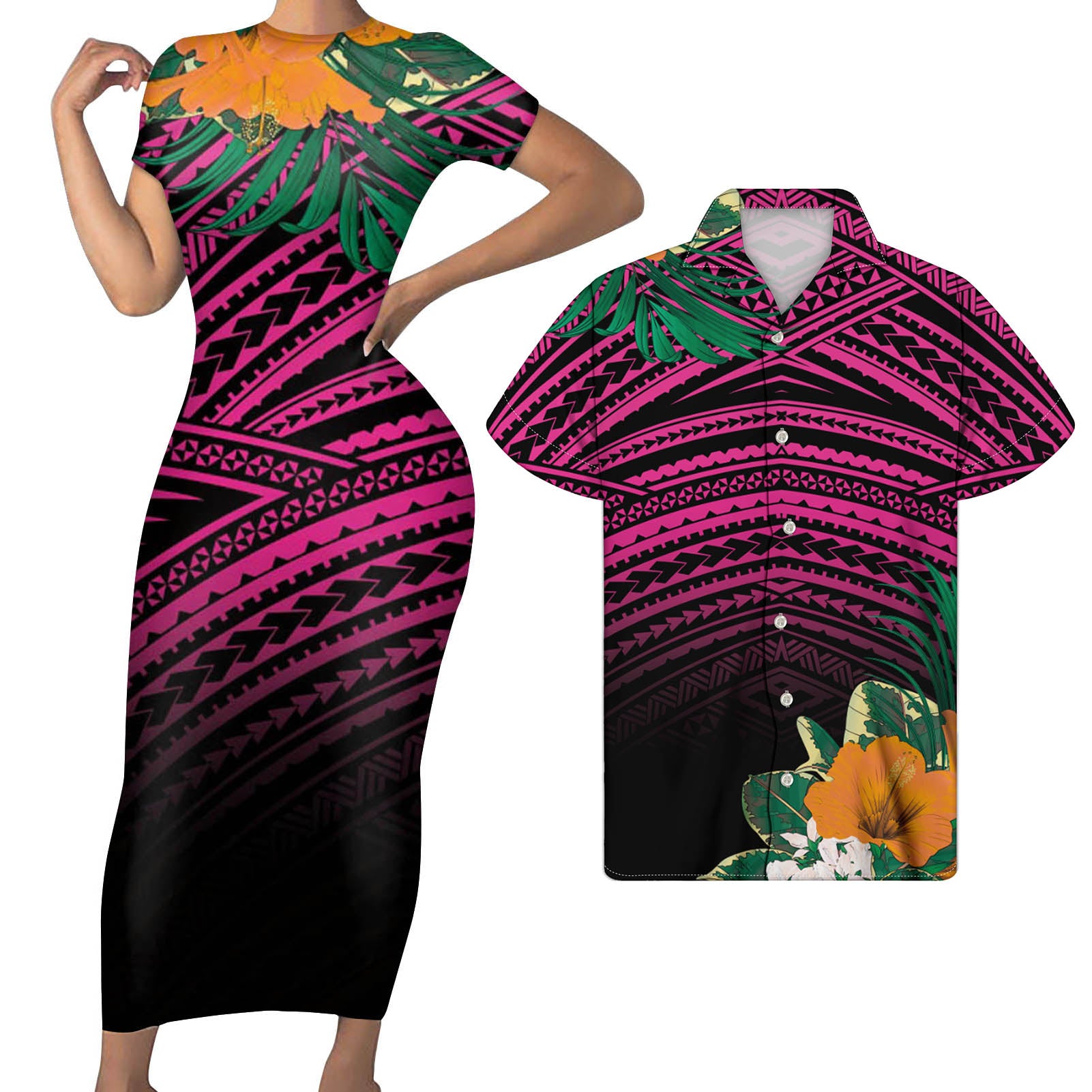 Polynesian Pride Matching Clothes For Couples Hawaii Pattern Bodycon Dress And Hawaii Shirt - Polynesian Pride