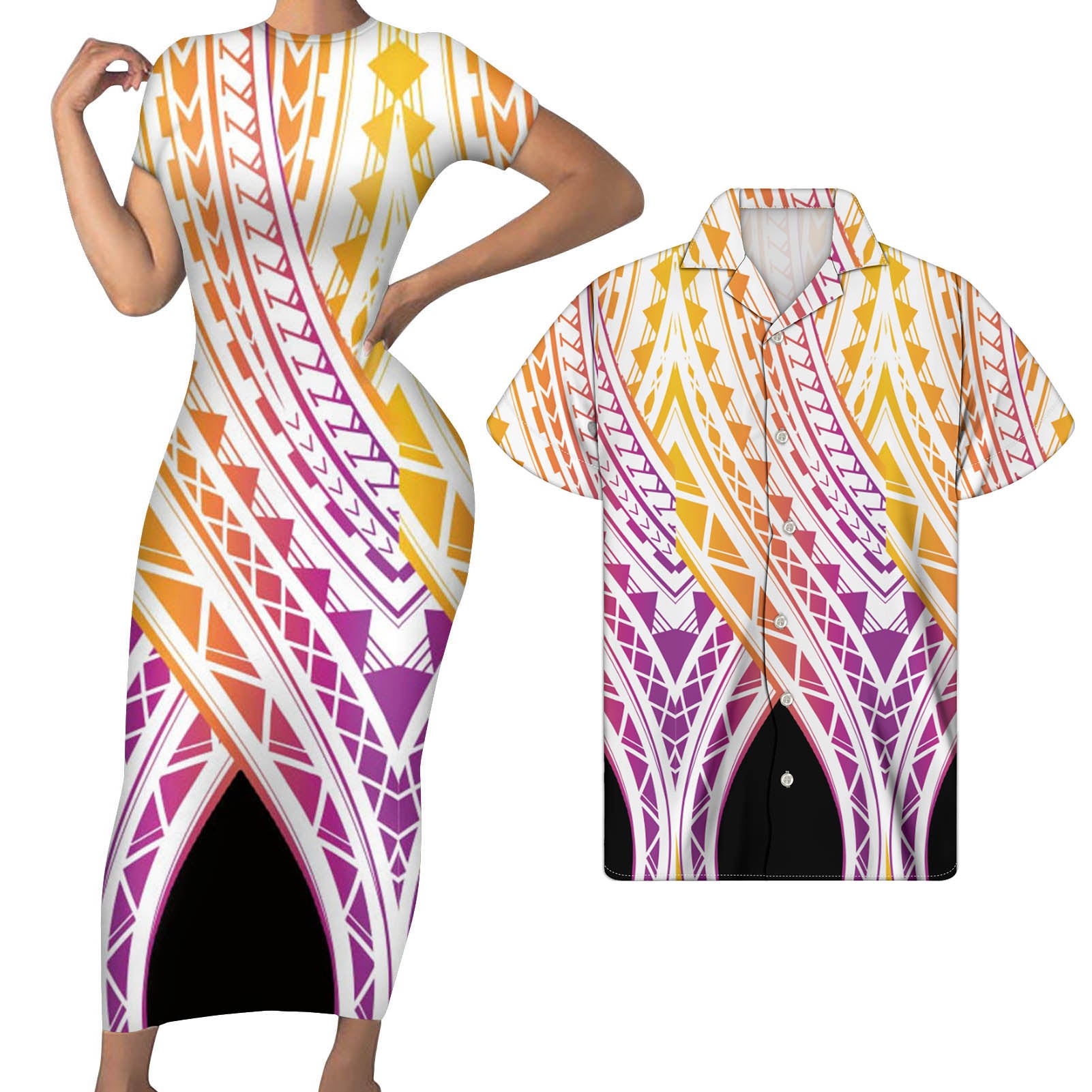 Polynesian Pride Matching Outfit For Couples Polynesian Tribal Bodycon Dress And Hawaii Shirt - Polynesian Pride