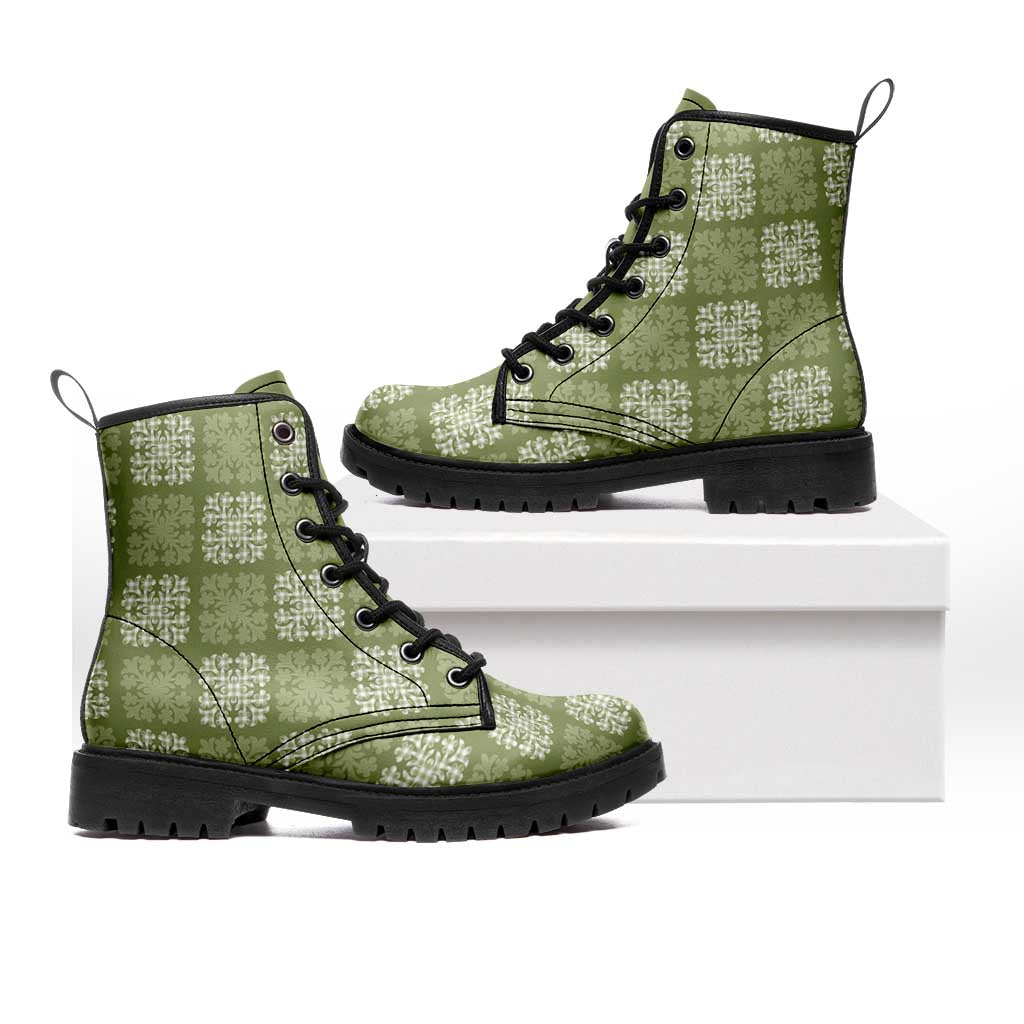 Vesuvian Green Palaka Quilt Hawaii Leather Boots Traditional Hawaii-plaid Pattern LT14 Vesuvian Green - Polynesian Pride