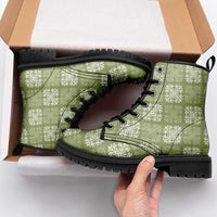 Vesuvian Green Palaka Quilt Hawaii Leather Boots Traditional Hawaii-plaid Pattern LT14 - Polynesian Pride