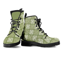 Vesuvian Green Palaka Quilt Hawaii Leather Boots Traditional Hawaii-plaid Pattern LT14 - Polynesian Pride