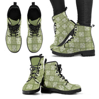 Vesuvian Green Palaka Quilt Hawaii Leather Boots Traditional Hawaii-plaid Pattern LT14 - Polynesian Pride
