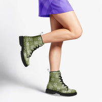 Vesuvian Green Palaka Quilt Hawaii Leather Boots Traditional Hawaii-plaid Pattern LT14 - Polynesian Pride