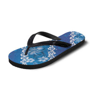 Vintage Blue Polynesia Flip Flops Plumeria Hibiscus Tropical Vibes LT14 - Polynesian Pride