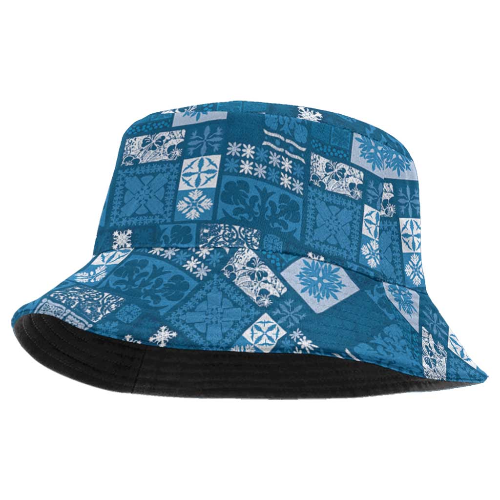 Vintage Hawaiian Quilting Patterns Bucket Hat Blue Style Tribal Fabric Patchwork LT9 One Size Blue - Polynesian Pride