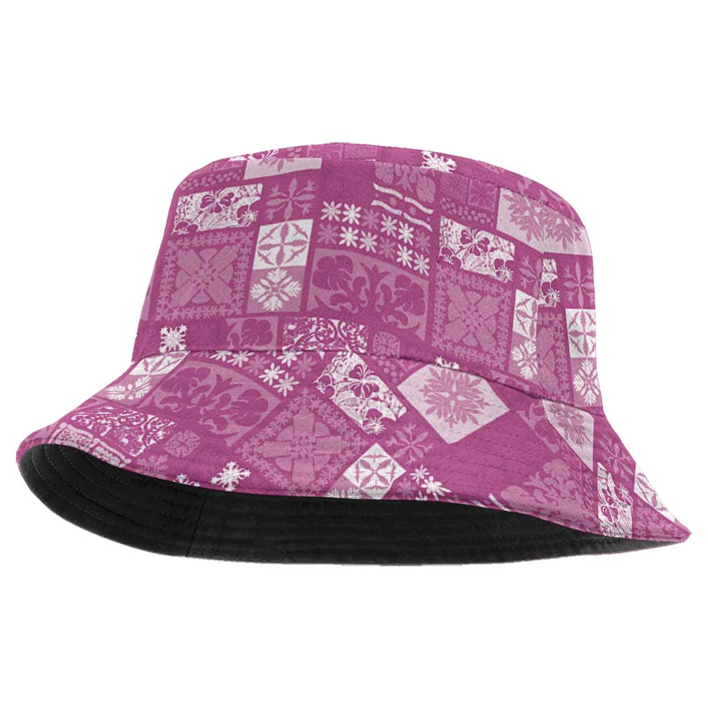 Vintage Hawaiian Quilting Patterns Bucket Hat Pink Style Tribal Fabric Patchwork LT9 One Size Pink - Polynesian Pride
