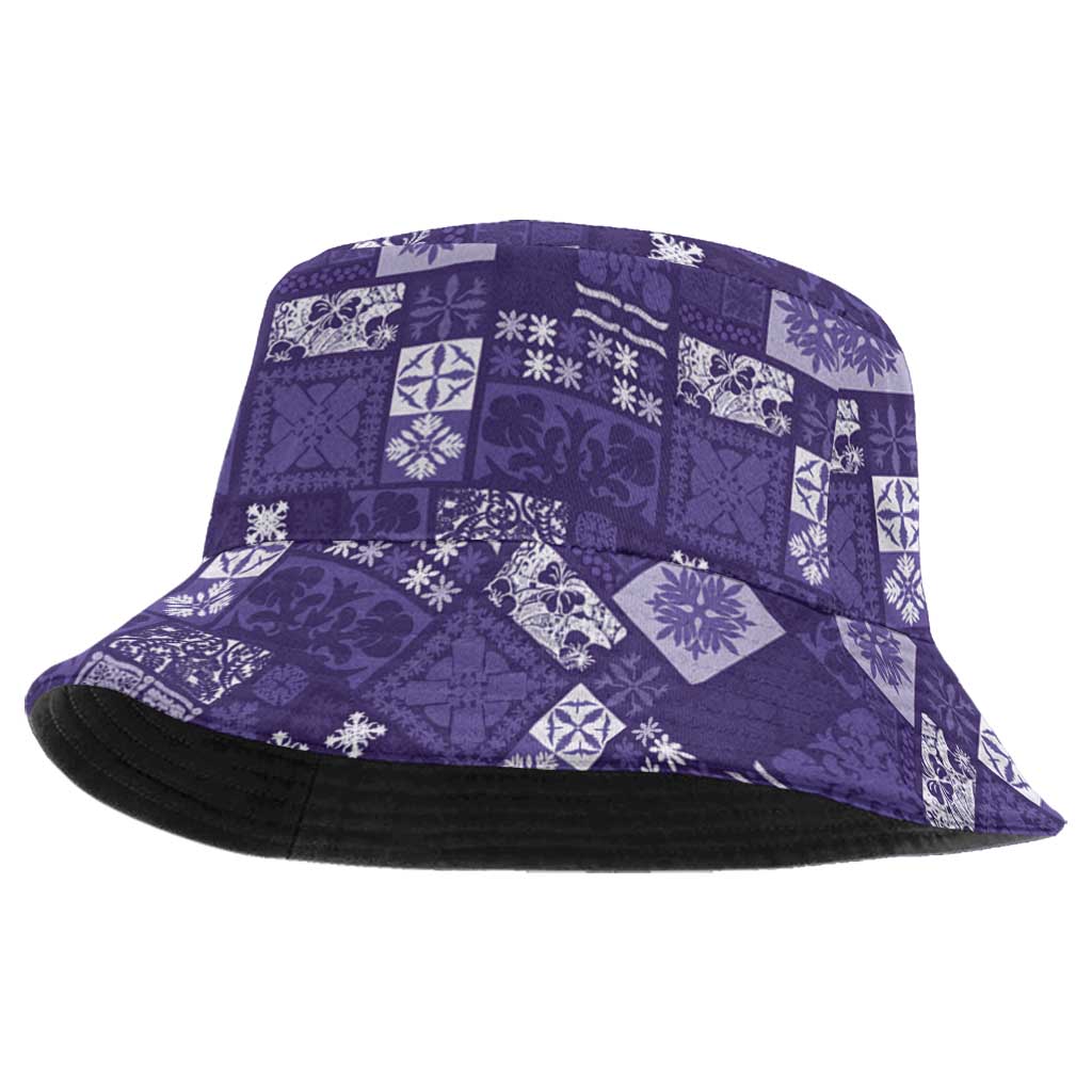 Vintage Hawaiian Quilting Patterns Bucket Hat Purple Style Tribal Fabric Patchwork LT9 One Size Purple - Polynesian Pride
