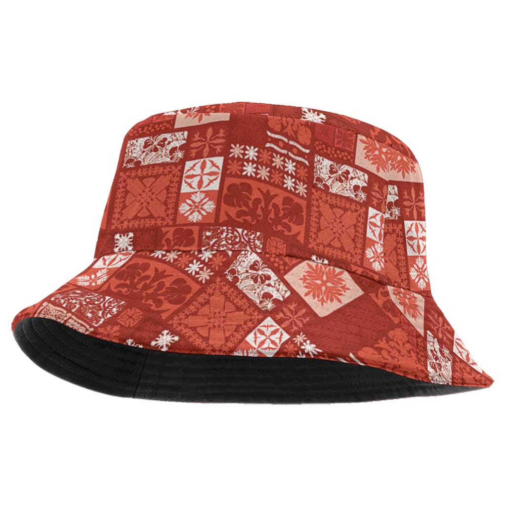 Vintage Hawaiian Quilting Patterns Bucket Hat Red Style Tribal Fabric Patchwork LT9 One Size Red - Polynesian Pride