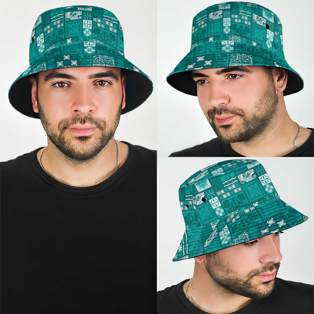 Vintage Hawaiian Quilting Patterns Bucket Hat Turquoise Style Tribal Fabric Patchwork LT9 - Polynesian Pride