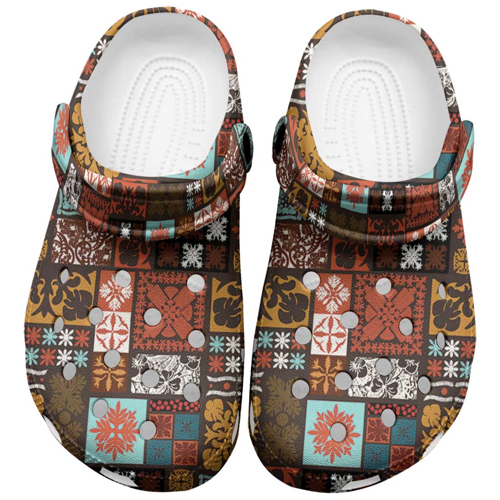 Vintage Hawaiian Quilting Patterns Clogs Shoes Brown Style Tribal Fabric Patchwork LT9 Brown - Polynesian Pride