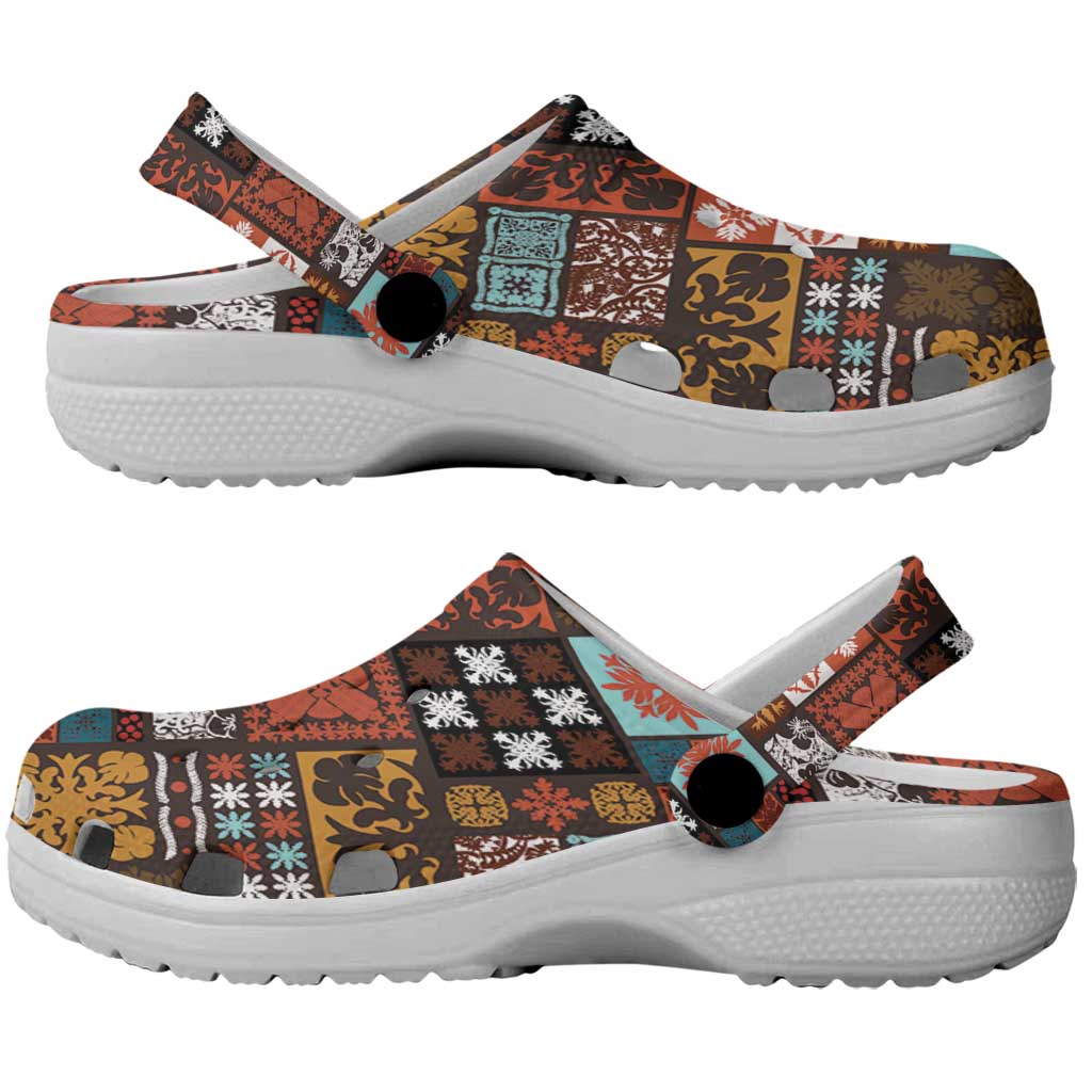 Vintage Hawaiian Quilting Patterns Clogs Shoes Brown Style Tribal Fabric Patchwork LT9 - Polynesian Pride