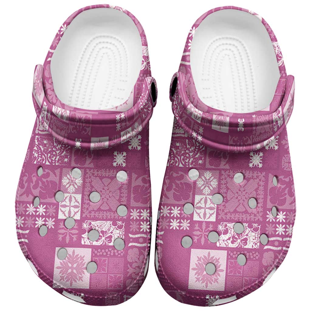 Vintage Hawaiian Quilting Patterns Clogs Shoes Pink Style Tribal Fabric Patchwork LT9 Pink - Polynesian Pride