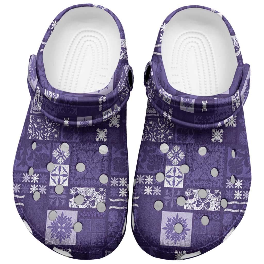 Vintage Hawaiian Quilting Patterns Clogs Shoes Purple Style Tribal Fabric Patchwork LT9 Purple - Polynesian Pride