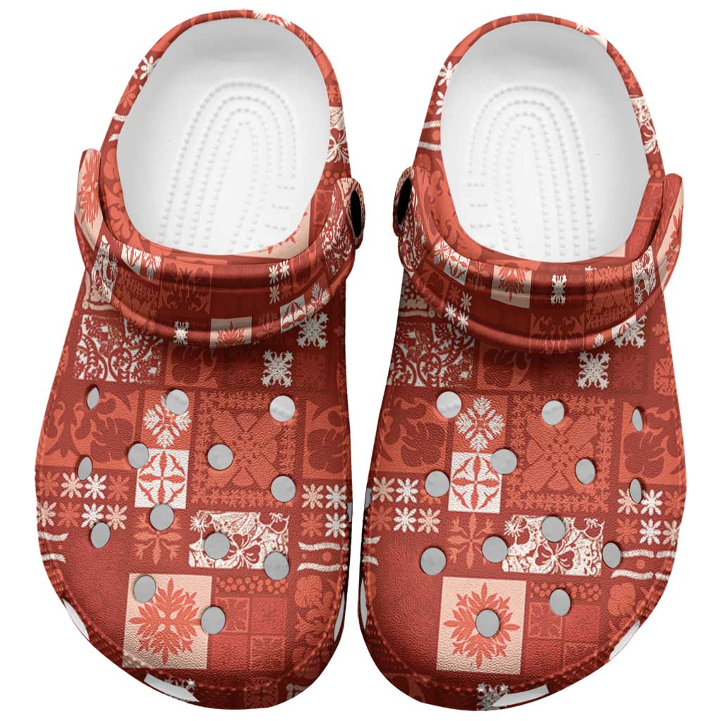 Vintage Hawaiian Quilting Patterns Clogs Shoes Red Style Tribal Fabric Patchwork LT9 Red - Polynesian Pride