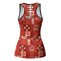 Vintage Hawaiian Quilting Patterns Hollow Tank Top Red Style Tribal Fabric Patchwork LT9 - Polynesian Pride