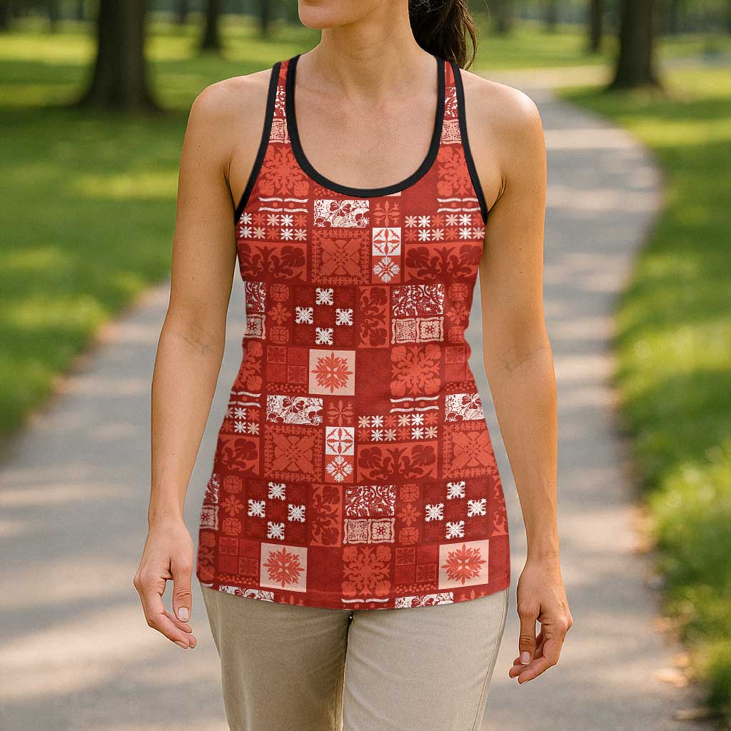 Vintage Hawaiian Quilting Patterns Hollow Tank Top Red Style Tribal Fabric Patchwork LT9 - Polynesian Pride