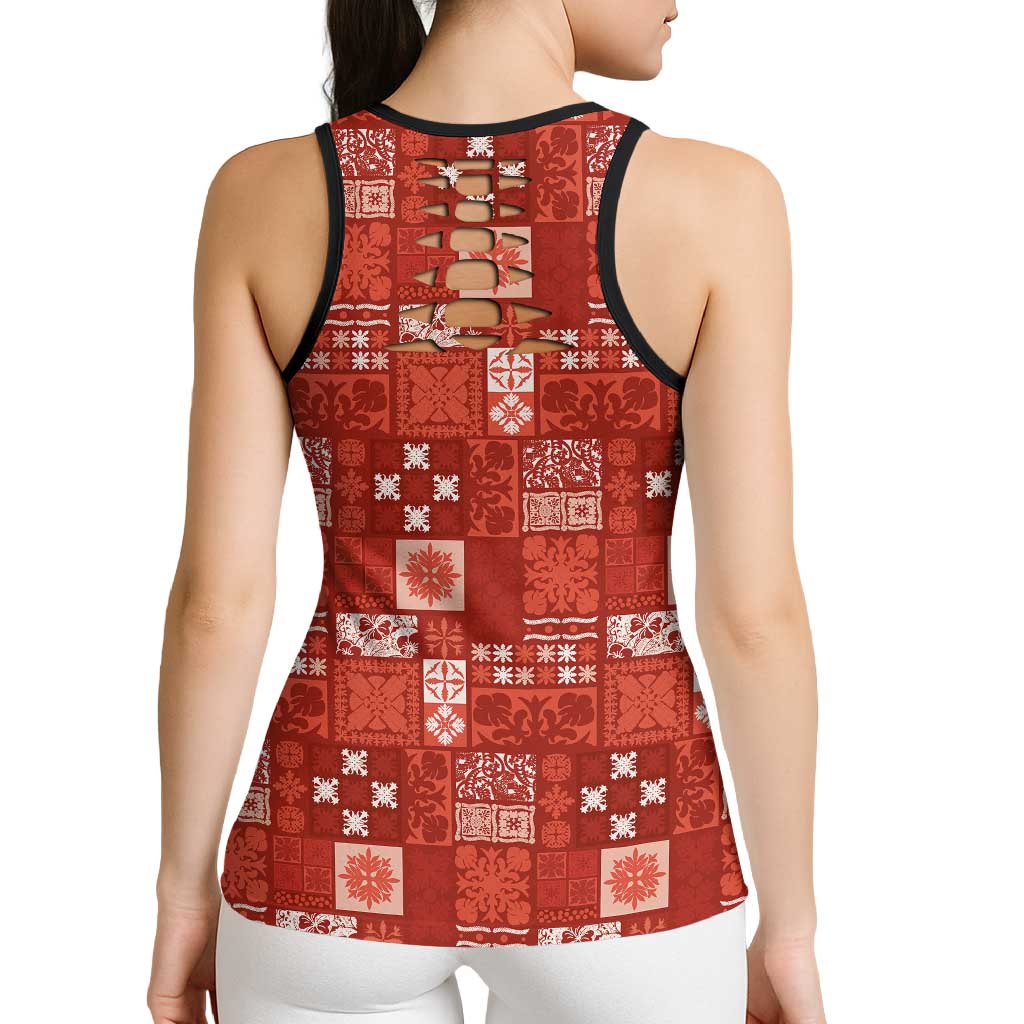 Vintage Hawaiian Quilting Patterns Hollow Tank Top Red Style Tribal Fabric Patchwork LT9 - Polynesian Pride