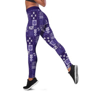 Vintage Hawaiian Quilting Patterns Leggings Purple Style Tribal Fabric Patchwork LT9 Purple - Polynesian Pride