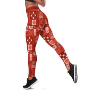Vintage Hawaiian Quilting Patterns Leggings Red Style Tribal Fabric Patchwork LT9 Red - Polynesian Pride