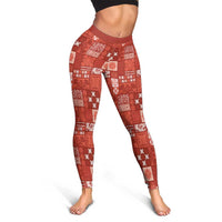 Vintage Hawaiian Quilting Patterns Leggings Red Style Tribal Fabric Patchwork LT9 - Polynesian Pride