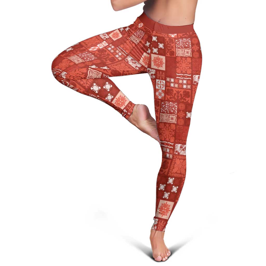 Vintage Hawaiian Quilting Patterns Leggings Red Style Tribal Fabric Patchwork LT9 - Polynesian Pride