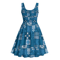 Vintage Hawaiian Quilting Patterns Midi Dress Blue Style Tribal Fabric Patchwork LT9 - Polynesian Pride