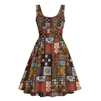 Vintage Hawaiian Quilting Patterns Midi Dress Brown Style Tribal Fabric Patchwork LT9 - Polynesian Pride