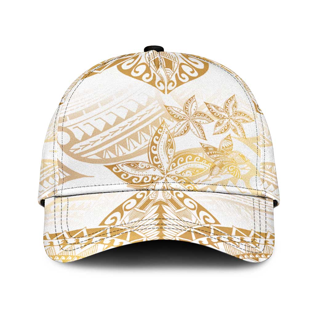 White and Gold Polynesia Classic Cap Plumeria Tattoo With Polynesian Pattern LT14 Universal Fit White - Polynesian Pride