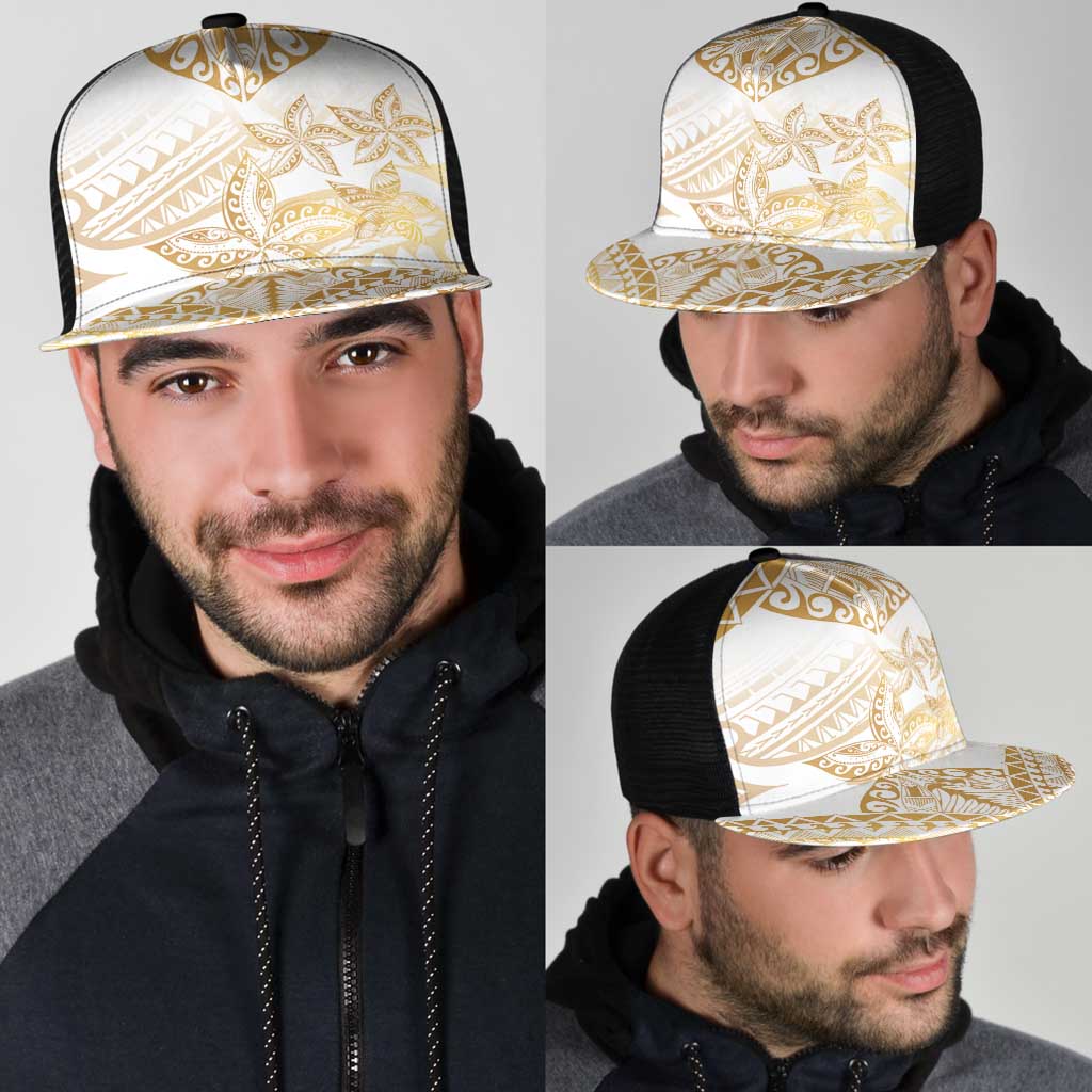 White and Gold Polynesia Mesh Trucker Cap Plumeria Tattoo With Polynesian Pattern LT14 - Polynesian Pride